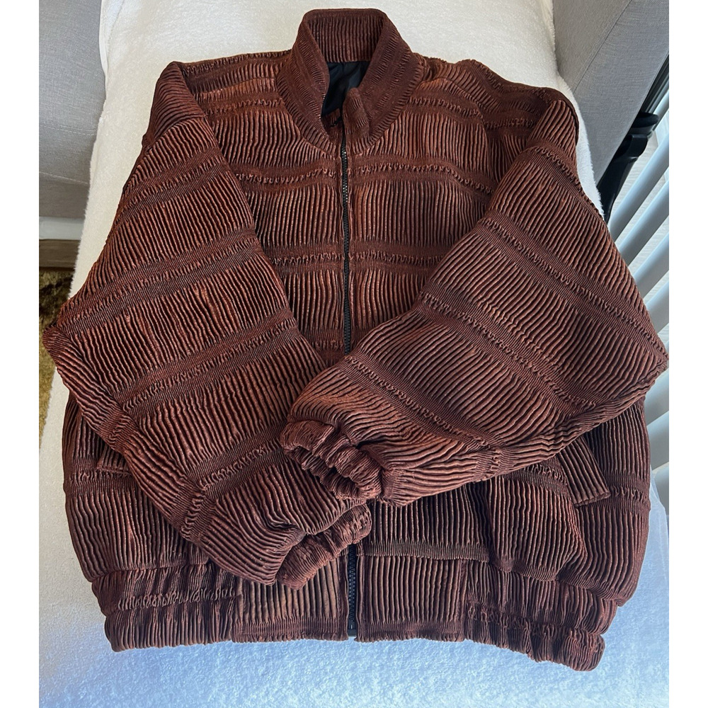 Vtg Copper color Avant garde Bomber textured Lightweight Unisex Jacket Sz 4=M/XL - Picture 5 of 10